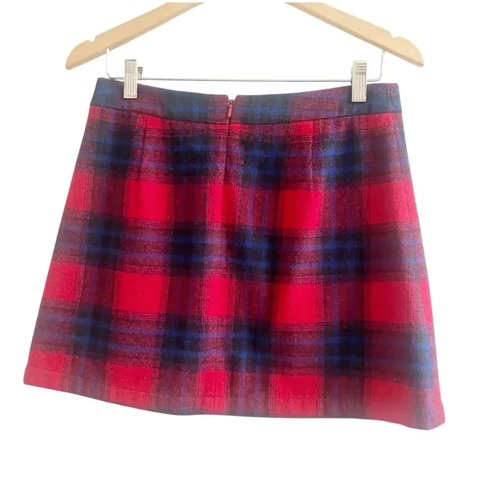Free Press Clothing Mini Flannel Skirt Plaid Size Medium Red Blue Acadamia